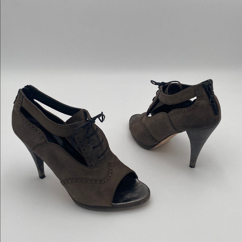 LD Tuttle women booties shoe 38 leather open toe casual office event Y2K brown